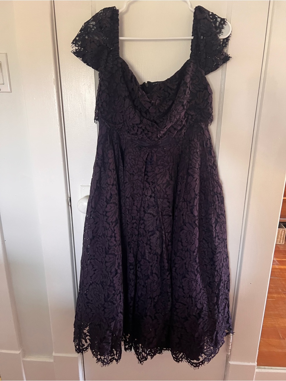 ASOS Plum/Navy Lace Midi Dress with Cap Sleeves